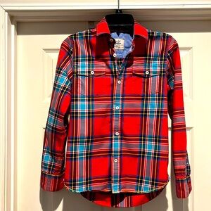 Mini Boden brand boys’ 11-12 red plaid button-up